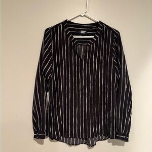 Chase Navy and White Striped Long Sleeve Logo Top